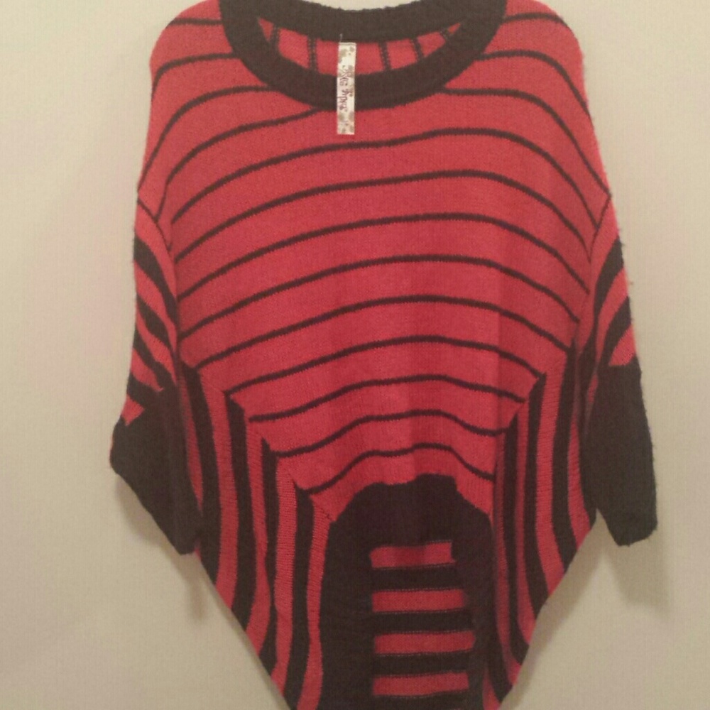 Red & black Striped Batwing Sleeved Sweater